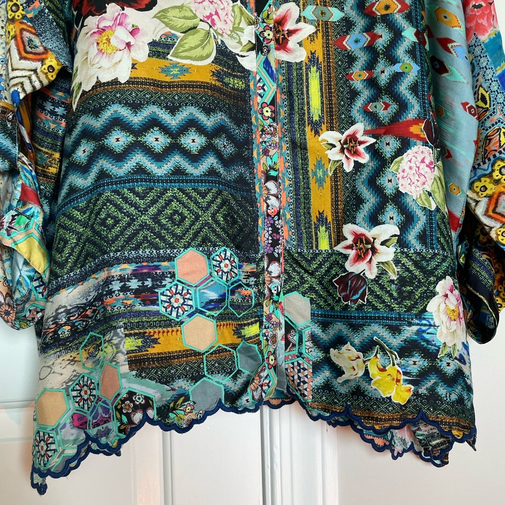 Johnny Was Silk Floral Blouse - Picture 4 of 8